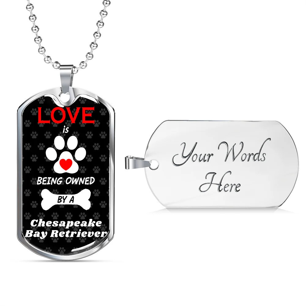 Chesapeake Bay Retriever Love Is Personalized Engraved Silver Dog Tag Necklace
